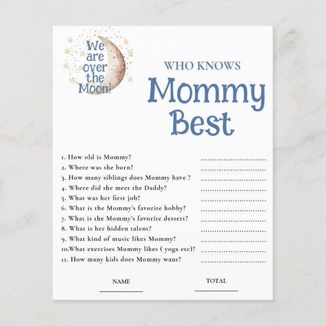 Blue Moon Who knows Mommy Best Baby Shower Game (Vorderseite)