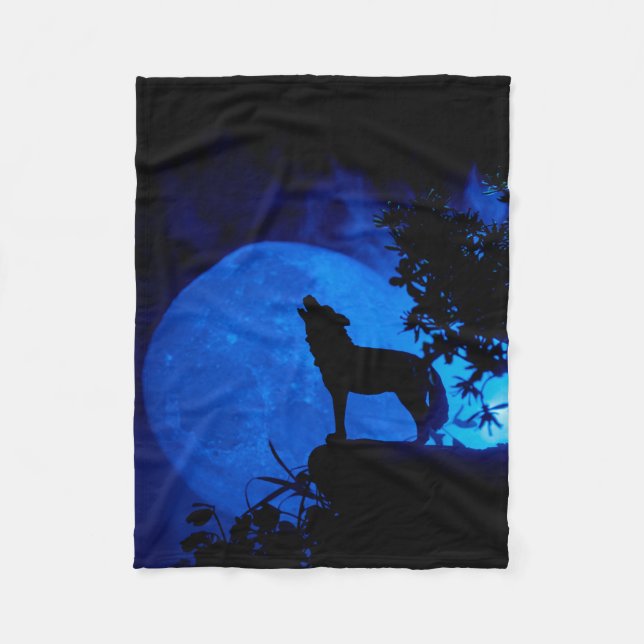 Blue Moon Wolf Fleece Blanket (Vorderseite)