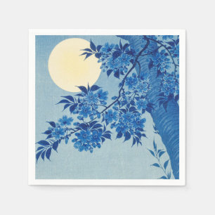 Blue Moonlit Tree: Japanischer Kirschblossom Nacht Serviette