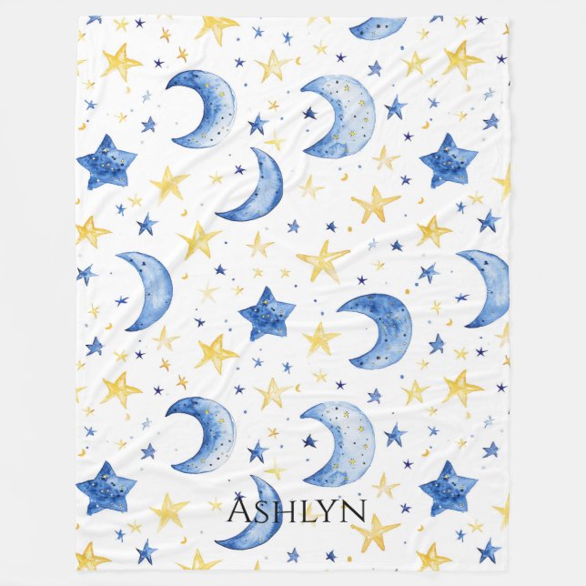Blue Moons Gold Stars Fleecedecke (Vorderseite)