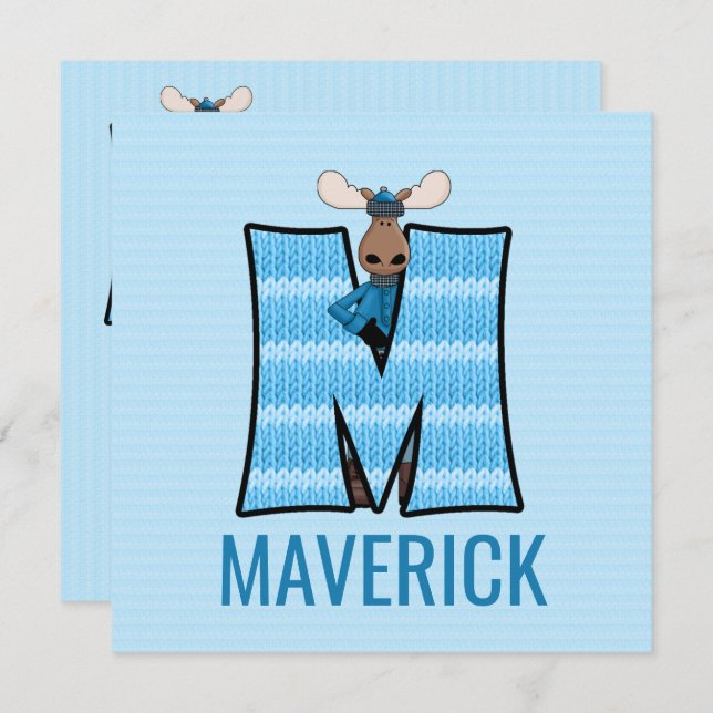 Blue Moose Letter M Kindergeburtstag Party Einladung (Vorne/Hinten)