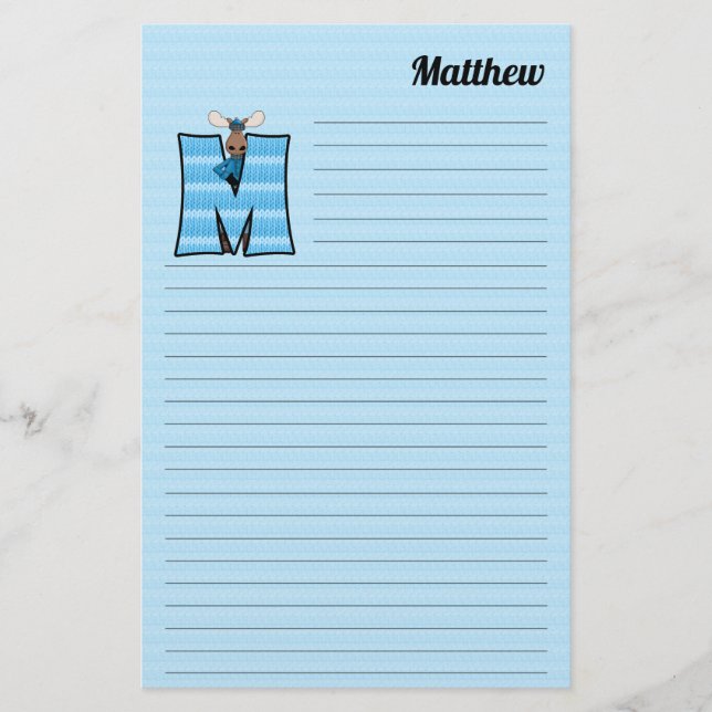 Blue Moose Mongram Letter M Lined Briefpapier (Vorderseite)
