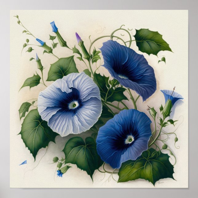 Blue Morning Gloriage Blume Art Print Poster (Vorne)
