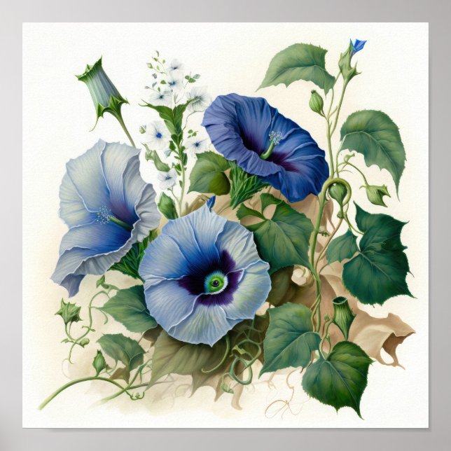 Blue Morning Gloriage Blume Art Print Poster (Vorne)
