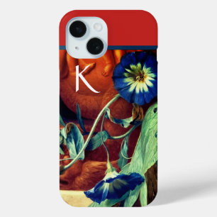BLUE MORNING GLORIES FLORAL MONOGRAM iPhone 15 HÜLLE