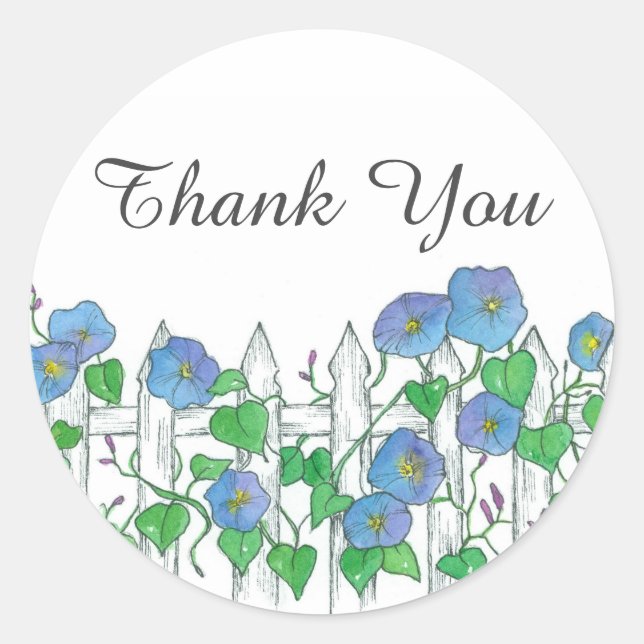 Blue Morning Glory Blume Vielen Dank Runder Aufkleber (Vorderseite)