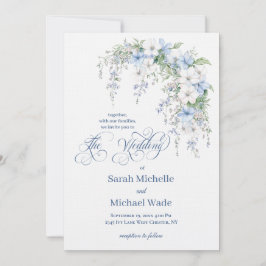 Blue Morning Glory Calligraphy Wedding Invitation Einladung