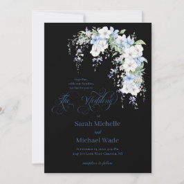 Blue Morning Glory Calligraphy Wedding Invitation Einladung
