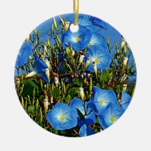 Blue Morning Glory Keramik Ornament