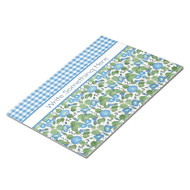 Blue Morning Glory und Karo Gingham Notepad Notizblock (angewinkelt)