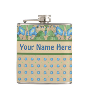 Blue Morning Glory und Polka Dots Hip Flask Flachmann