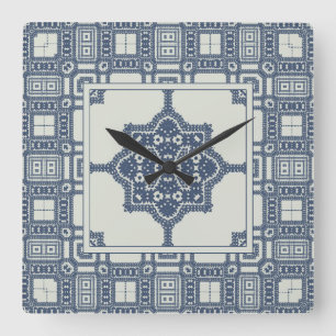 Blue Moroccan Tile   Quadratische Wanduhr