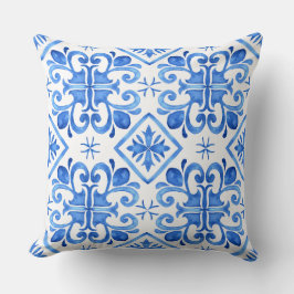 Blue Moroccan Zellige Pattern Throw Pillow Kissen