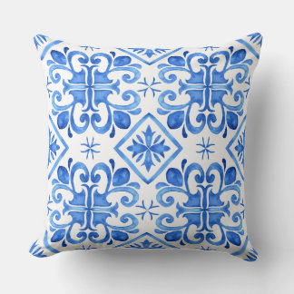 Blue Moroccan Zellige Pattern Throw Pillow Kissen