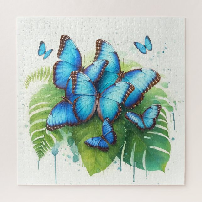 Blue Morpho Butterflies Gathering REF256 - Waterco Puzzle (Vertikal)