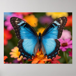 Blue Morpho Butterfly Floral Botanical Photo Art Poster