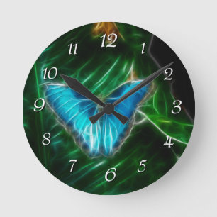 Blue Morpho Butterfly Fractal Runde Wanduhr