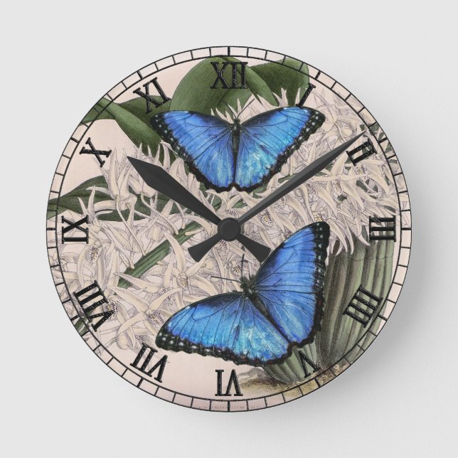 Blue Morpho Butterfly Natur Runde Wanduhr (Vorderseite)