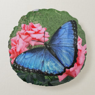 Blue Morpho Butterfly Natur Rundes Kissen