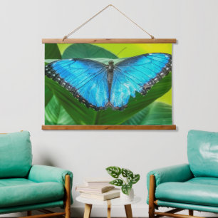 Blue Morpho Butterfly Natur Wandteppich Mit Holzrahmen