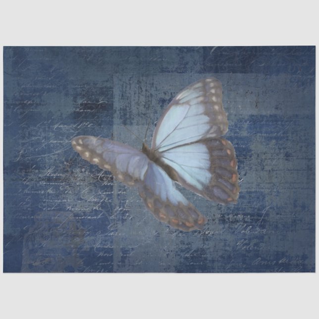 Blue Morpho Butterfly Navy Blue Ephemera Decoupage Seidenpapier (Vorderseite)