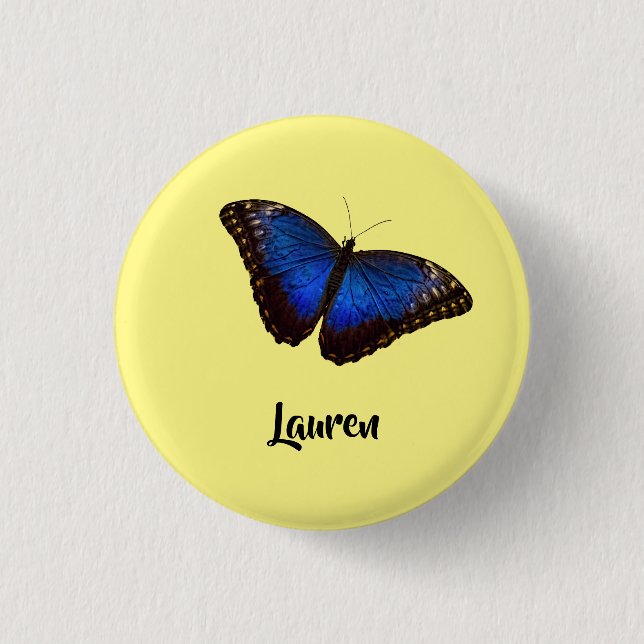 Blue Morpho Butterfly Personalisiert mit Name Button (Vorderseite)