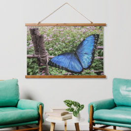 Blue Morpho Butterfly Rustikales Design Wandteppich Mit Holzrahmen
