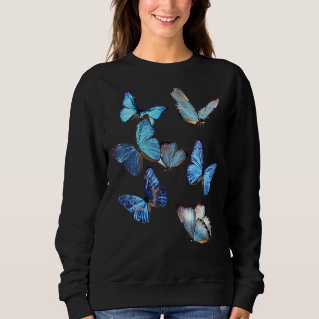 Blue Morpho Butterfly Swarmes Lepidoptera Entomolo Sweatshirt (Vorderseite)