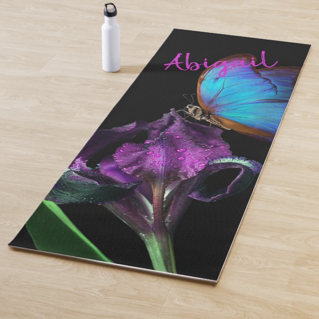 Blue Morpho Butterfly und Lila Iris Yogamatte (Beispiel)