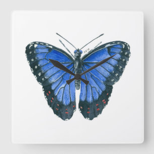 Blue Morpho butterfly watercolor painting Quadratische Wanduhr