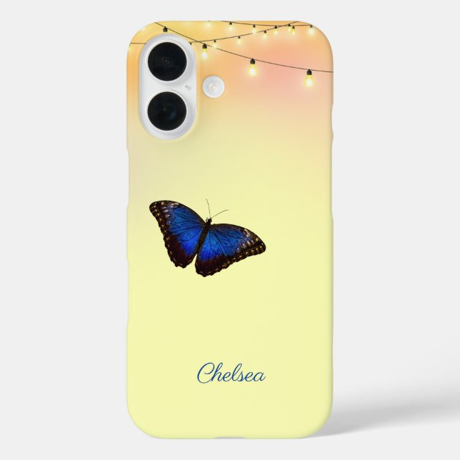 Blue Morpho Butterfly Wings Café Lights Custom Case-Mate iPhone Hülle (Rückseite)