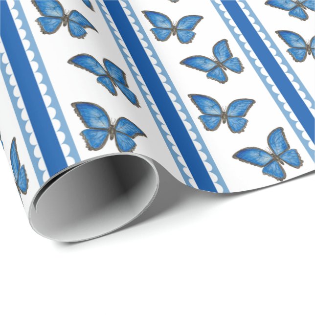 Blue Morpho Stripe Geschenkpapier (Rolleneckpunkt)