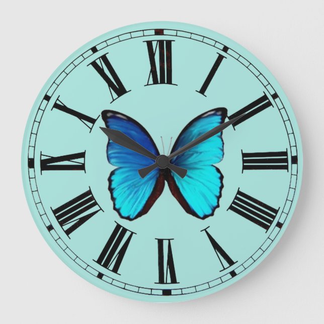 Blue Morpho Wall Clock Große Wanduhr (Vorderseite)