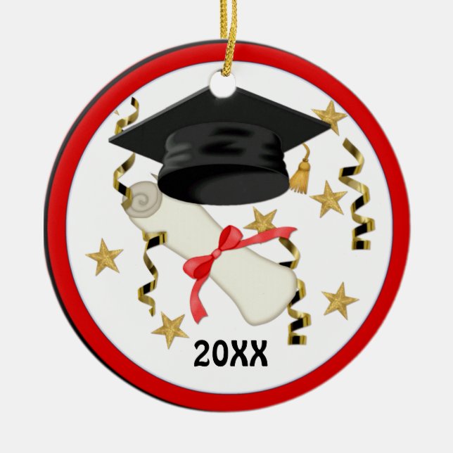 Blue Mortar und Diploma Abschluss Keramikornament (Vorne)