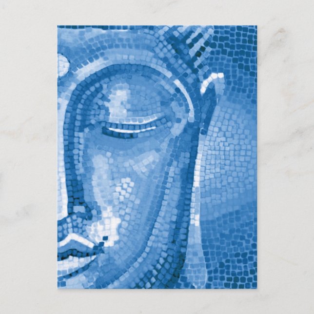 Blue Mosaic Buddha Face Postkarte (Vorderseite)