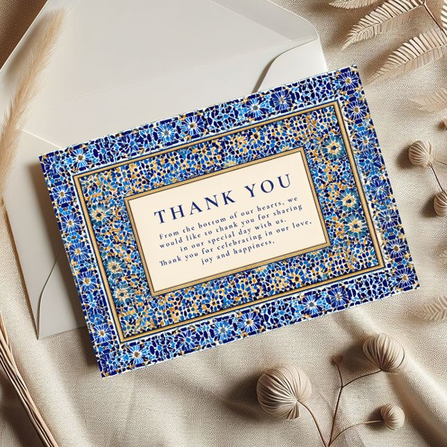 Blue Mosaic Islamic Wedding Dankeskarte (Von Creator hochgeladen)