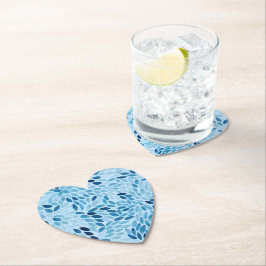 Blue Mosaic Petals Heart Paper Coaster Untersetzer