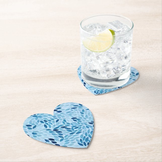 Blue Mosaic Petals Heart Paper Coaster Untersetzer (Vor Ort)