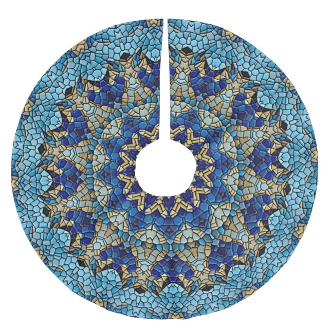 Blue Mosaik Holiday Weihnachtsrock Polyester Weihnachtsbaumdecke (Vorderseite)