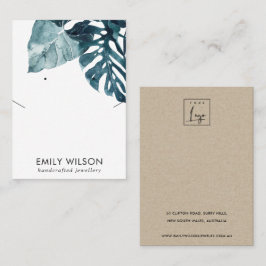 BLUE MOSTERA FAUNA NECKLACE EARRING COMBO DISPLAY VISITENKARTE