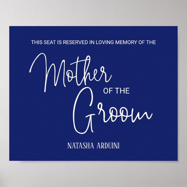 Blue Mother Groom reserviert Seat Memorial Wedding Poster (Vorne)
