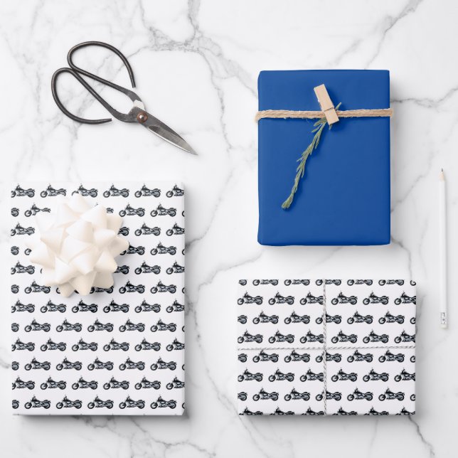 Blue Motorrad Custom Birthdayets Geschenkpapier Set (Vorderseite)