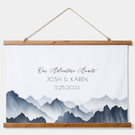 Blue Mountain Alternative Wedding Guest Book Wandteppich Mit Holzrahmen