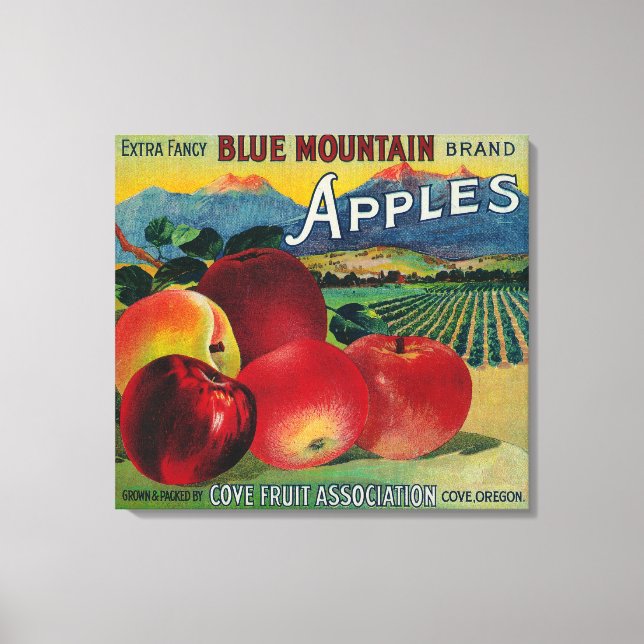 Blue Mountain Apple Crate LabelCove, OR Leinwanddruck (Vorderseite)