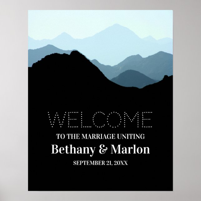 Blue Mountain Range, Rustikale Hochzeit Willkommen Poster (Vorne)