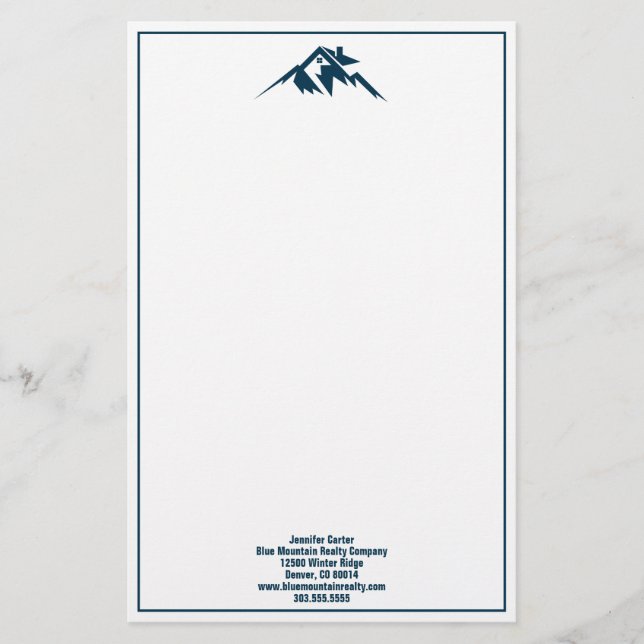 Blue Mountain Real Anwesen Company Custom Realtor Briefpapier (Vorderseite)