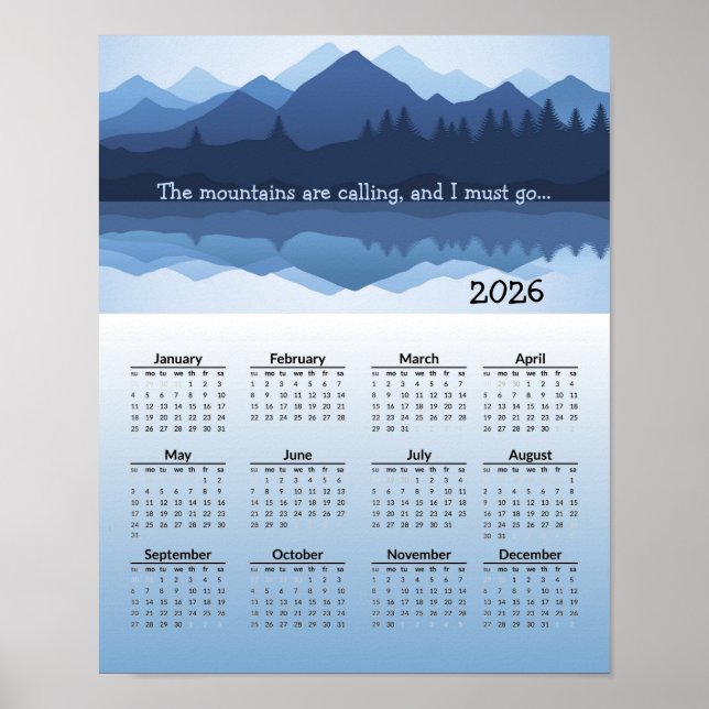 Blue Mountain Reflections 2026 Kalenderposter Poster (Vorne)