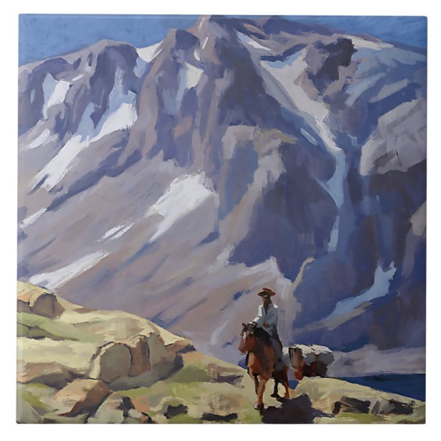 "Blue Mountain Rider" von Edgar Payne Fliese (Vorderseite)