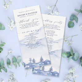 Blue Mountain Rustic Watercolor Hochzeitsprogramm
