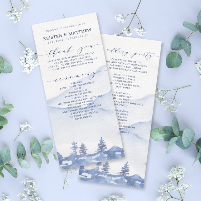 Blue Mountain Rustic Watercolor Hochzeitsprogramm (Transform your special day into an enchanting masterpiece with our Blue Mountain Watercolor Program)